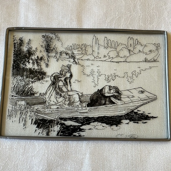 Art Nouveau style glass display part window panel 6” x 4” lake scene - Picture 2 of 7
